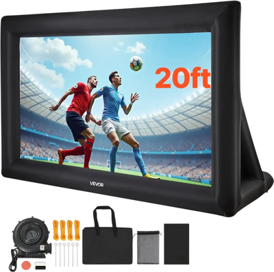 VEVOR 20FT Inflatable Projector Screen, Inflatable Movie Screen Outdoor with 250W Air Blower Projector Screen Oxford Fabric Material Blow Up Screen for Outdoor Backyard, Home Theater, Theme Party
