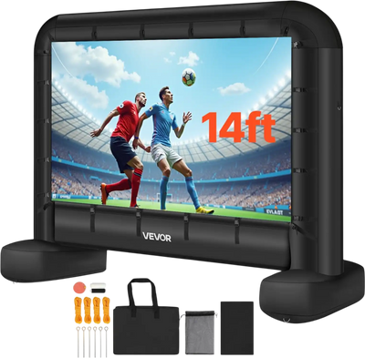 VEVOR 14 ft Inflatable Movie Screen, 600D Washable Inflatable Projector Screen with Portable Storage Bag, 16:9 Easy Set Up Movie Projection for Outdoor Backyard, Home Theater, Theme Party, Pool Fun