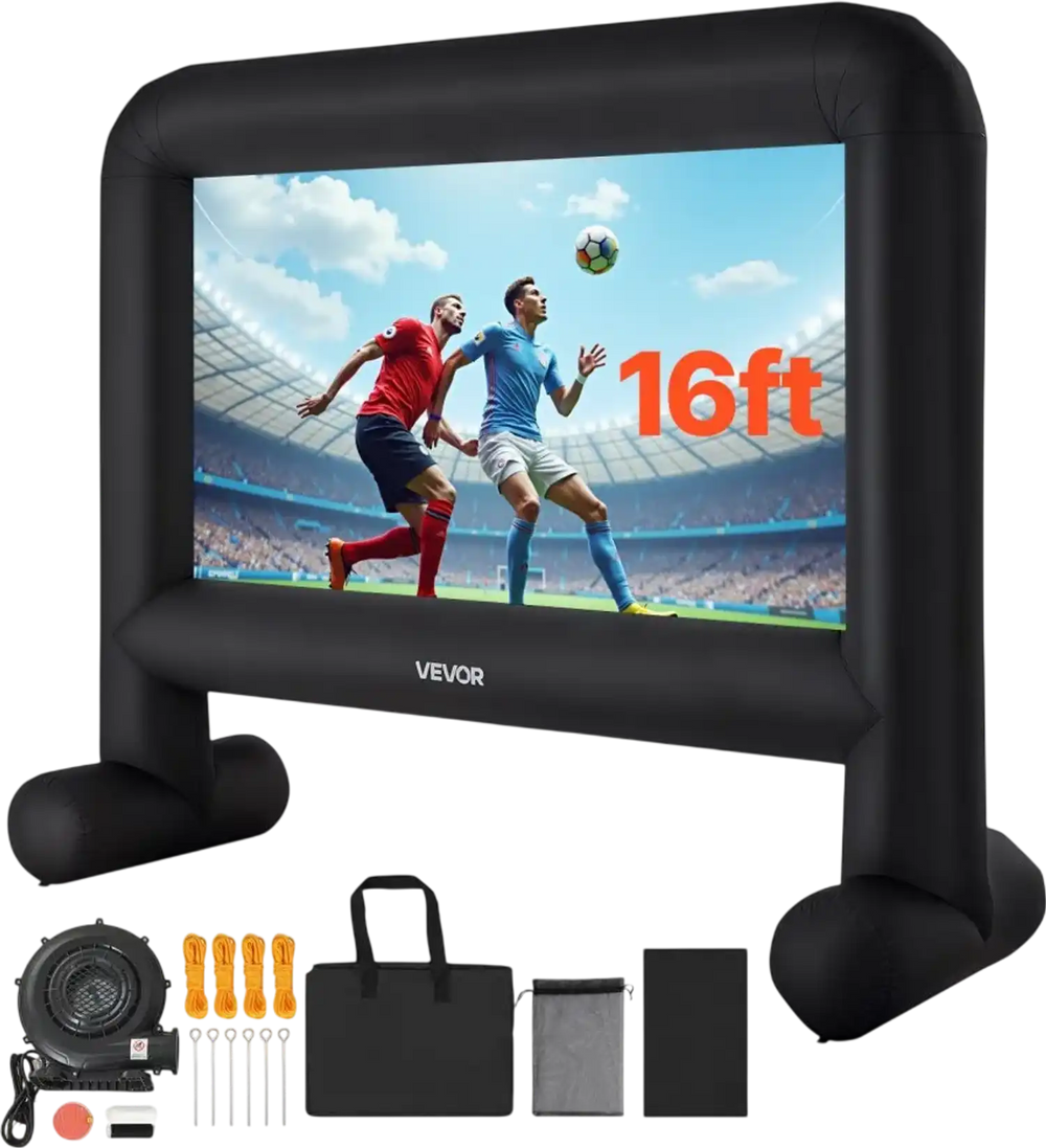VEVOR 16FT Inflatable Movie Screen, Inflatable Projector Screen with Portable Storage Bag, 16:9 Easy Set Up Movie Projection for Outdoor Backyard, Home Theater, Theme Party
