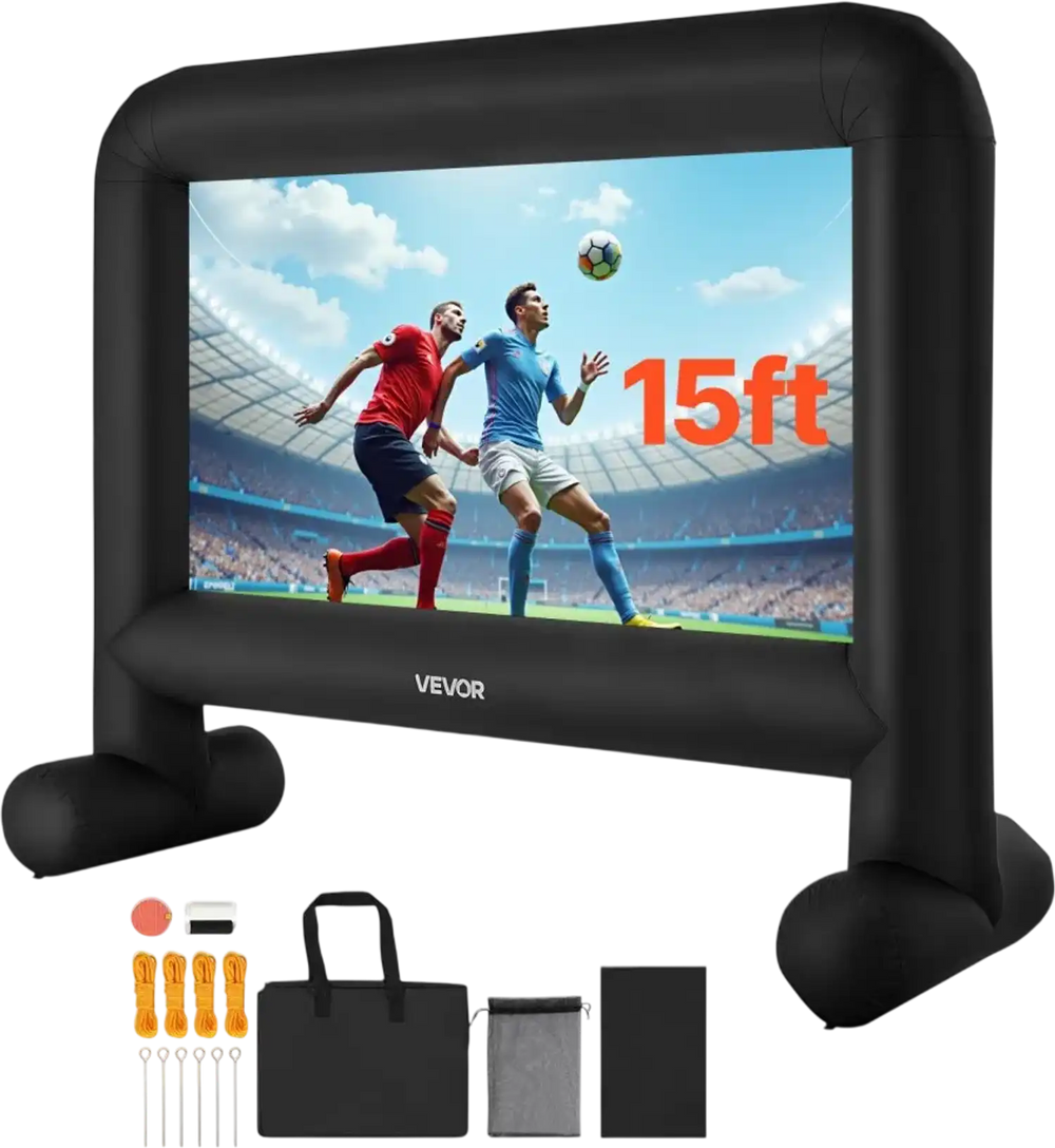 VEVOR 15FT Inflatable Movie Screen, Inflatable Projector Screen with Portable Storage Bag, 16:9 Easy Set Up Movie Projection for Outdoor Backyard, Home Theater, Theme Party