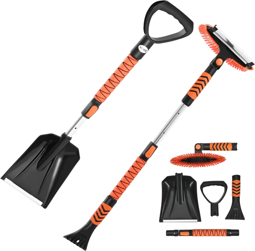 VEVOR Snow Shovel and Snow Brush, 42 in Extendable Snows Broom & Ice Scraper with 180° Pivoting Brush Head, Non-Slip Grip, Portable Winter Snows Removal Tools for Cars Trucks SUVs Vehicle
