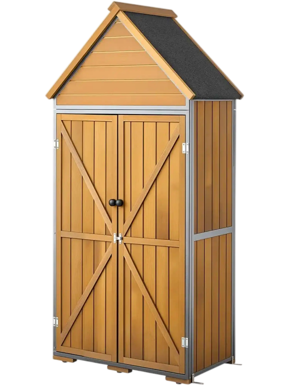 VEVOR Outdoor Storage Shed, 44.09" x 66.93" Wood & Metal Garden Tool Shed with Lockable Doors & Sloped Roof, Waterproof Outside Storage Cabinet with Shelves & Floor for Backyard Patio Lawn, Brown