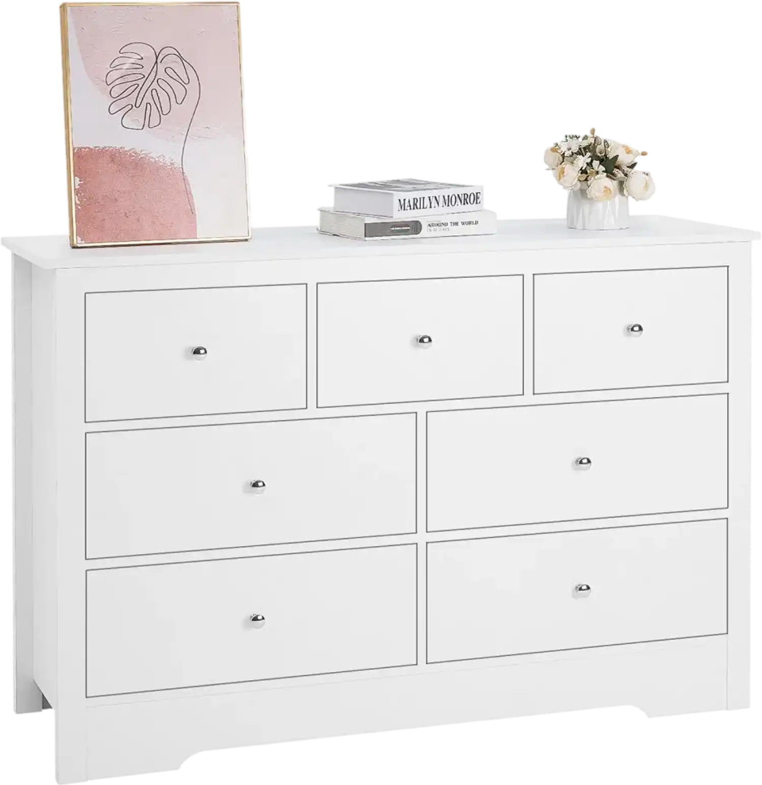 Vevor Dresser White 7-Drawer Wooden Chest of Drawers with Anti-Tip Device New