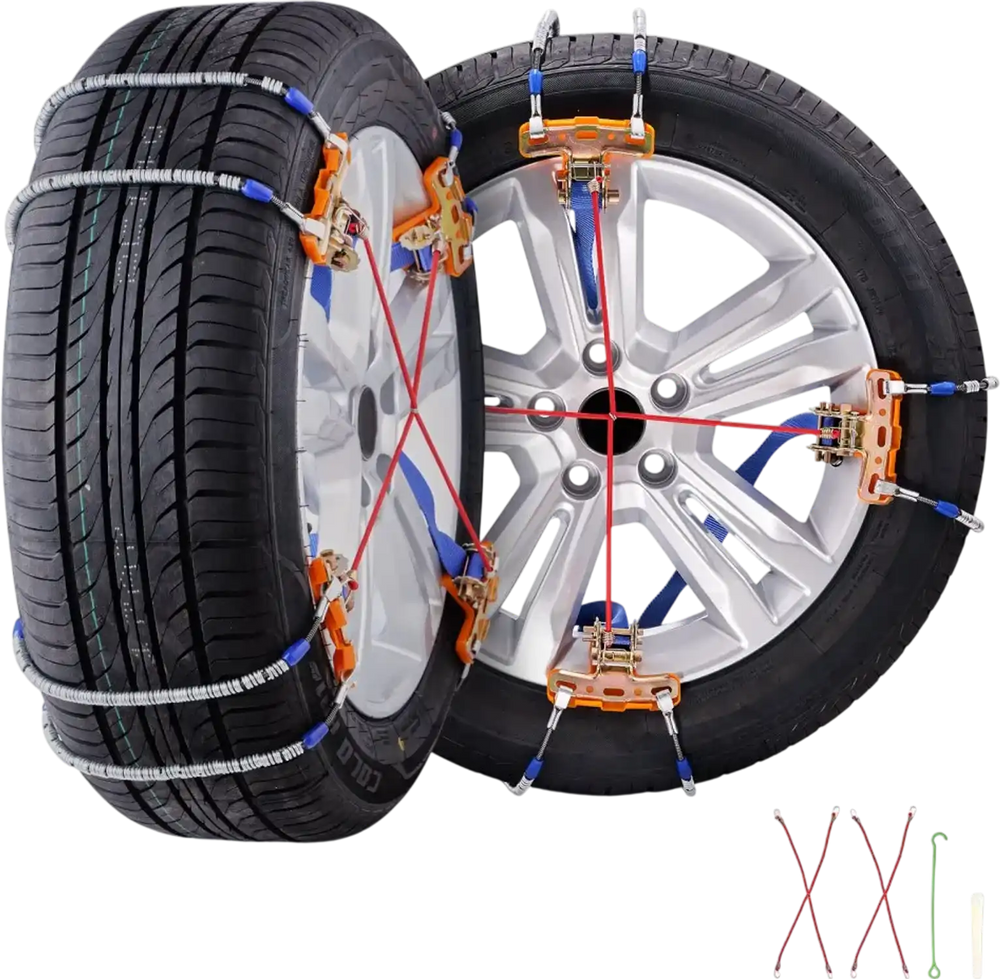 VEVOR 8 PCS Snow Chains, Tire Traction Wheel Chains for Tire Width 9.2-11.2 in/235-285 mm, Manganese Alloy Steel Emergency Tire Chains for Cars, Pickups, SUVs, and Trucks