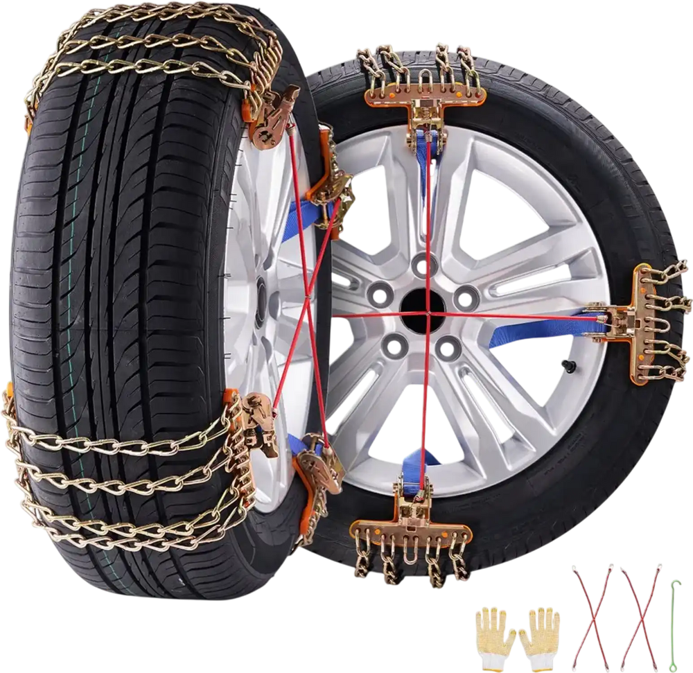 VEVOR 16 PCS Thickened Snow Chains, Tire Traction Wheel Chains for Tire Width 8-8.8 in /205-225 mm, Manganese Alloy Steel Emergency Tire Chains for Cars, Pickups, SUVs, and Trucks