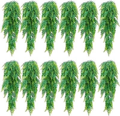 Vevor Artificial Ferns 12-Pc Fake Hanging Boston Fern Bushes 32