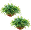 VEVOR Artificial Ferns, 2 Pcs Fake Hanging Boston Fern Bush Plant with 23 Inch Hanging Length, Plastic Faux Greenery for Indoor and Outdoor Decor, For Wall, Wedding Party, Home, Porch Garden, Office