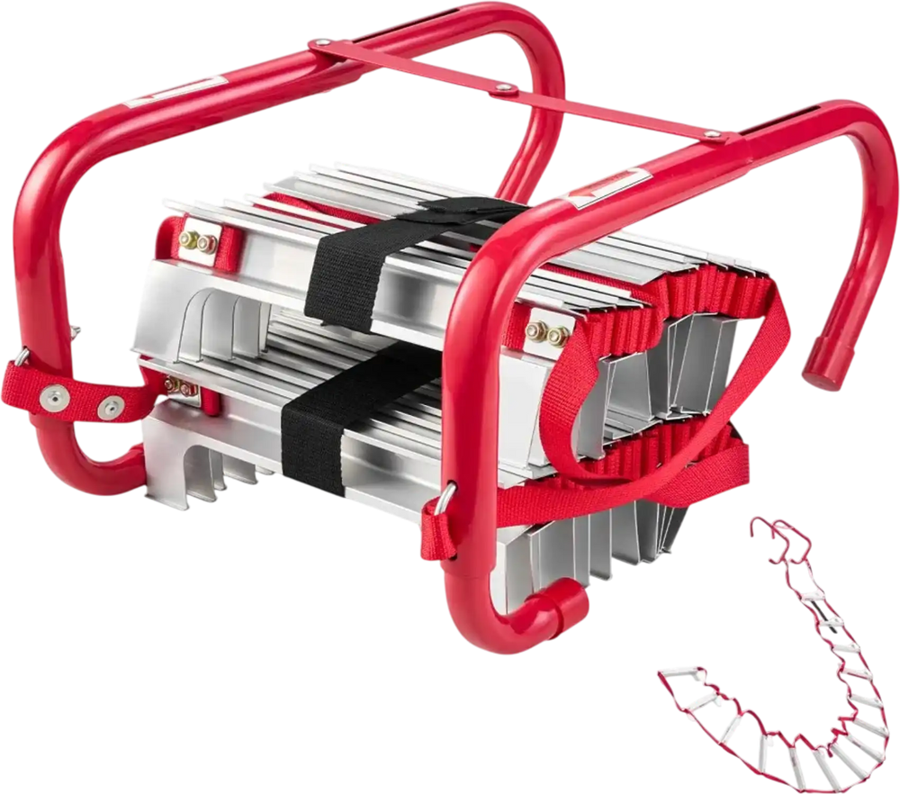 VEVOR Fire Escape Ladder, 2-Story 13FT Retractable Emergency Fire Ladder, Lightweight Aluminum Alloy Safety Escape Ladders with Sturdy Polyester Strap, Anti-Slip Rung & Wide Steps, 1000LBS Max Loading