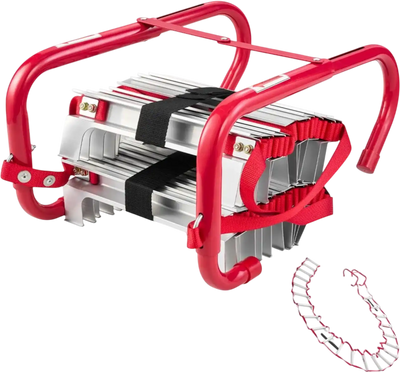 VEVOR Fire Escape Ladder, 3-Story 25FT Retractable Emergency Fire Ladder, Lightweight Aluminum Alloy Safety Escape Ladders with Sturdy Polyester Strap, Anti-Slip Rung & Wide Steps, 1000LBS Max Loading