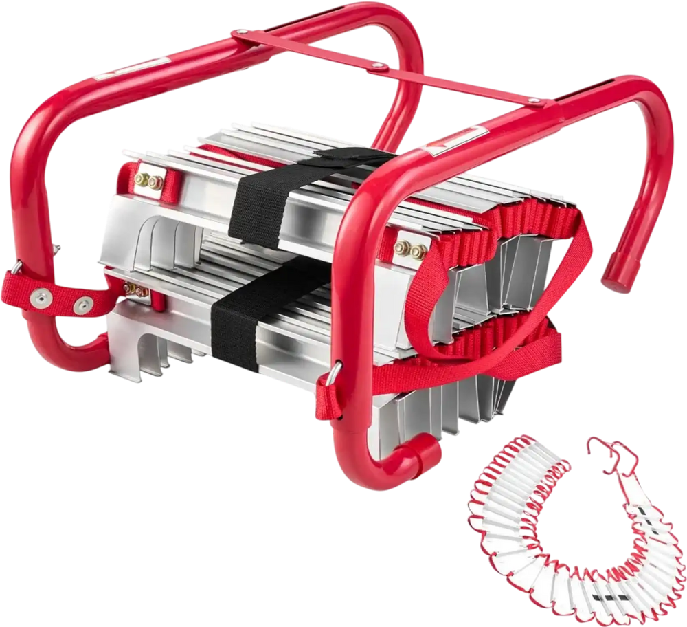 VEVOR Fire Escape Ladder, 5-6 Story 50FT Retractable Emergency Fire Ladder, Lightweight Aluminum Alloy Safety Escape Ladders with Sturdy Polyester Strap, Anti-Slip & Wide Rungs, 1000LBS Max Loading