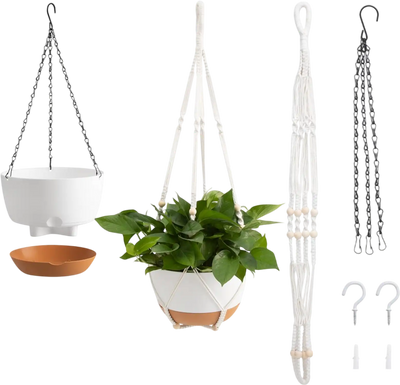VEVOR Hanging Planters, 10 Inch Self-Watering Hanging Planter, 2 Pack Flower Pots with Drainage Hole & 2 Kinds of Plant Hangers, Plastic Basket Pots, for Garden Home Decor, Indoor & Outdoor Plants