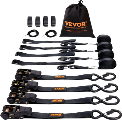 VEVOR Ratchet Tie Down Straps (4PK), 2200 lb Max Break Strength, Includes 4 Premium 1
