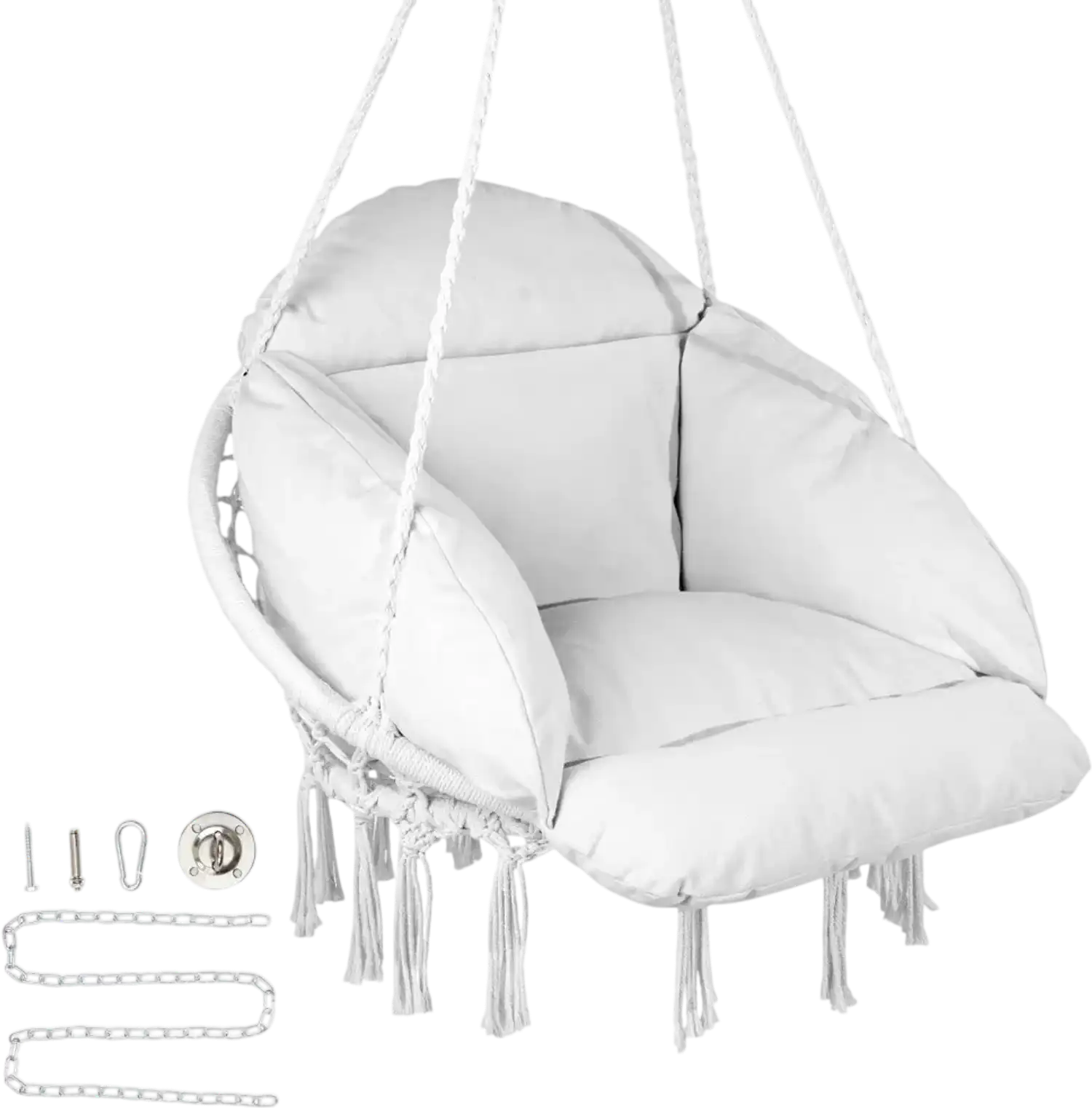 Vevor Hanging Chair Macramé Hammock Swing Chair with Cushion Indoor Outdoor 264 lbs White New