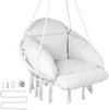 VEVOR Hanging Hammock Swing Chair, Macramé Hanging Chair with Cushion and Mounting Hardware, Cotton Rope Swing Chair for Bedroom, Balcony, Patio, Garden, 264 lbs Capacity, White