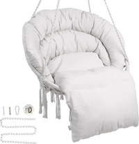 VEVOR Hanging Hammock Swing Chair, 330 Lbs Capacity, Macramé Hanging Chair with Cushion and Mounting Hardware, Cotton Rope Swing Chair for Bedroom, Balcony, Patio, Garden, Beige