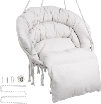 VEVOR Hanging Hammock Swing Chair, 330 Lbs Capacity, Macramé Hanging Chair with Cushion and Mounting Hardware, Cotton Rope Swing Chair for Bedroom, Balcony, Patio, Garden, Beige