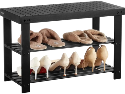 VEVOR Shoe Rack Bench, 3-Tier Bamboo Entryway Bench, Shoe Storage Organizer Holds Up to 286 lbs, 27.6 x 11.3 x 17.8 Inches, for Front Door, Hallway, Living Room, Bedroom, Black