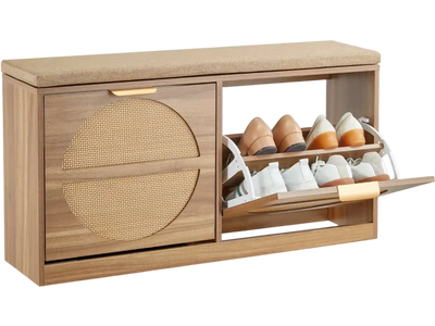 Vevor Entryway Shoe Bench Rattan-Like Flip Drawer Storage Bench 38.9