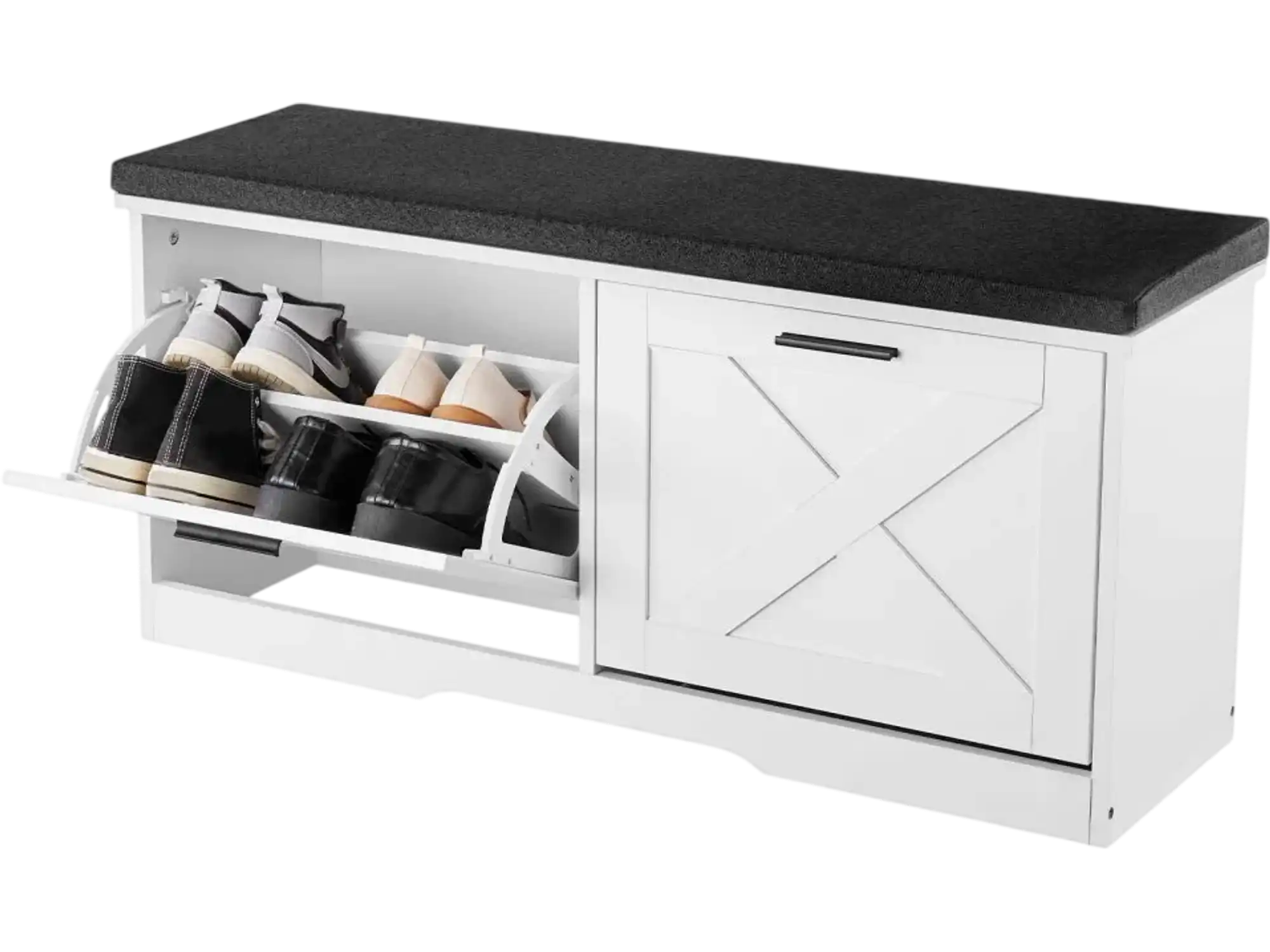 Vevor Shoe Rack Bench Entryway Storage Bench with Cushioned Seat and 2 Flip Drawers 39.4