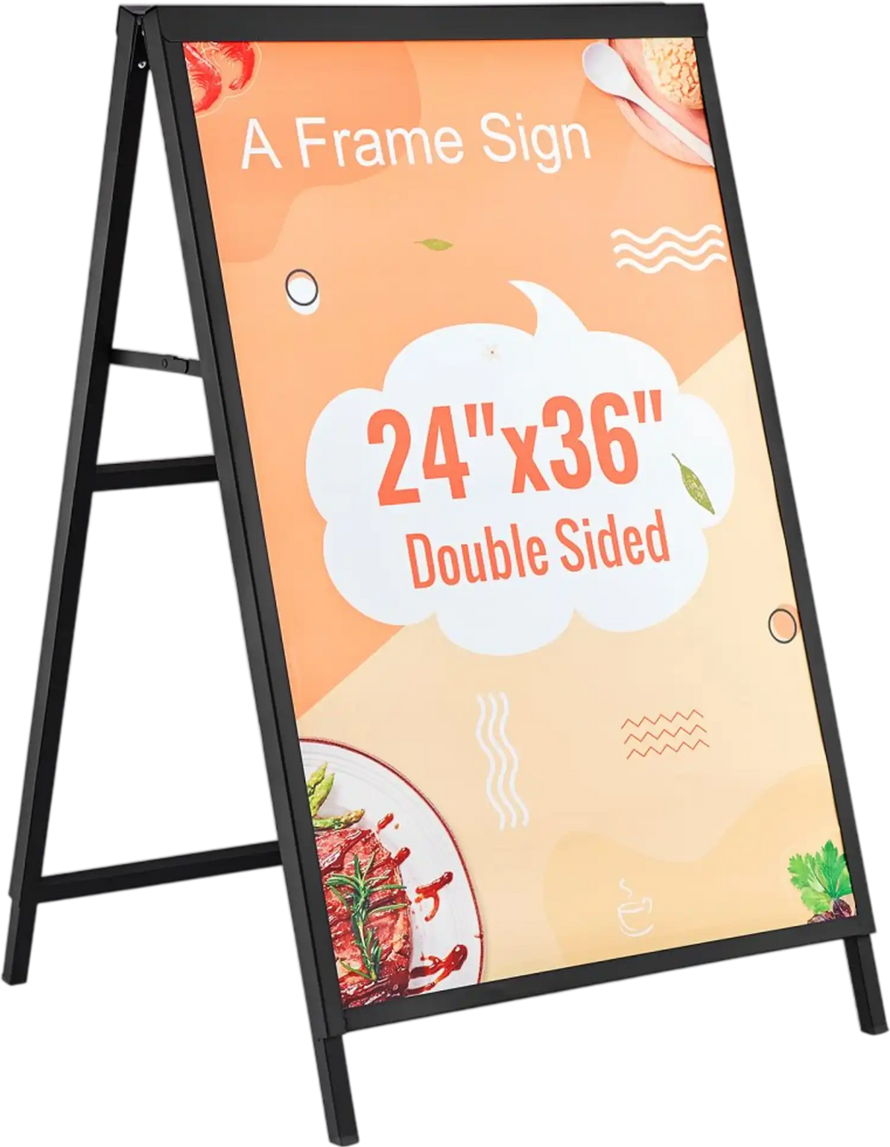 VEVOR A Frame Sidewalk Sign, 24x36 Inch Heavy Duty Slide-in Signboard Holder, Double-Sided Folding Sandwich Board Signs, Steel Pavement Sign Poster for Outdoor Business Street Advertising (Frame only)