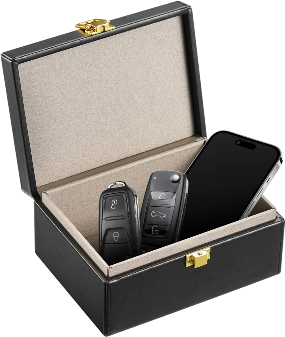 VEVOR Faraday Box, PU Leather Signal Blocking Holde, Keyless Fob Protector Shielding for WiFi, RFID, GPS, Bluetooth & 5G, Anti-Theft Box and Anti-Hacking Case Blocker, Black(5.9 x 4.5 x 2.9")