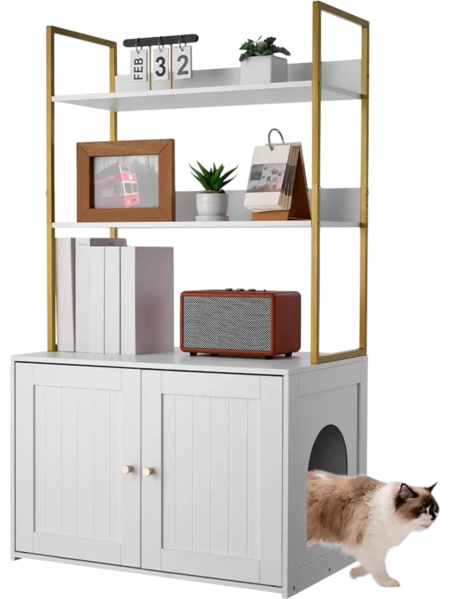 Vevor Cat Litter Box Enclosure Hidden Cabinet with 2-Tier Storage Shel ...