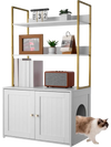 VEVOR Cat Litter Box Enclosure Furniture, 27.6 in Hidden Litter Box Cabinet with Metal Legs & 2-Tier Storage Shelves, Waterproof Cat Washroom Cat House, Fit Most of Litterbox, for Living Room
