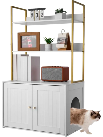 Vevor Cat Litter Box Enclosure Hidden Cabinet with 2-Tier Storage Shelves 27.6