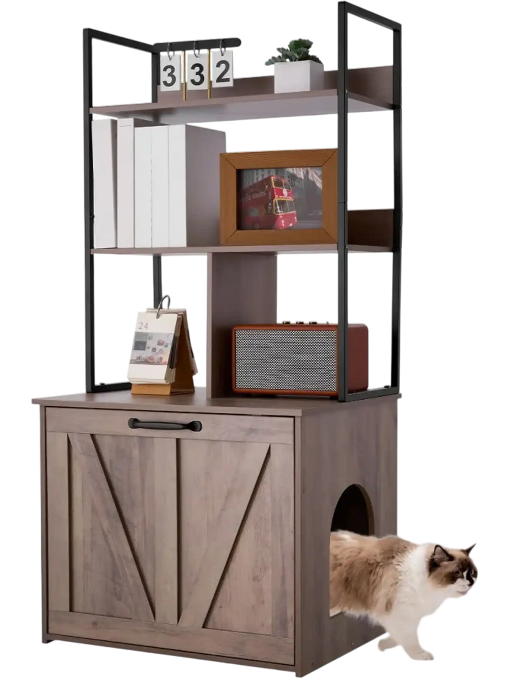 VEVOR Cat Litter Box Enclosure Furniture, 23.6 in Hidden Litter Box Cabinet with Storage Shelves, Modern Style, Waterproof Cat Washroom Side Table Cat House, Fit Most of Litterbox, for Living Room