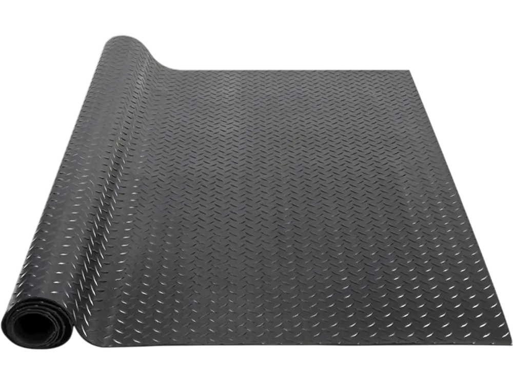 VEVOR Diamond-Plate Rubber Flooring Roll, 3 mm x 4 ft x 8 ft Garage Floor Mat, SBR Rubber Garage Flooring Roll, Easy to Clean, Diamond Plate Rubber Mat for Under Cars, Garage Industry Gym, Black