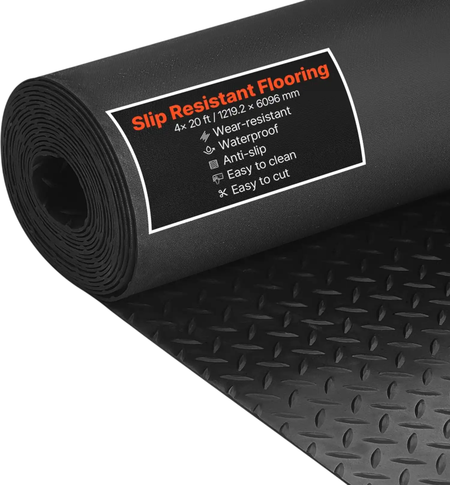 Vevor Garage Flooring Mat 4' x 20' Diamond Plate Rubber Floor Protector Roll New