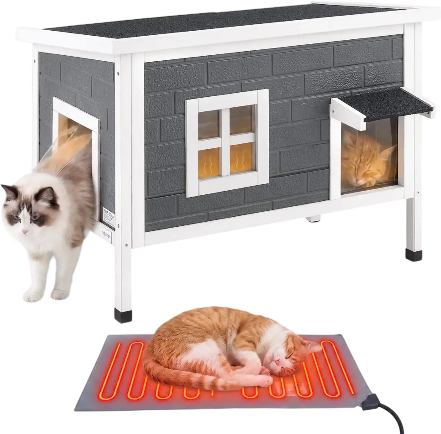 Vevor Cat House Heated Outdoor Shelter for 1-3 Cats New