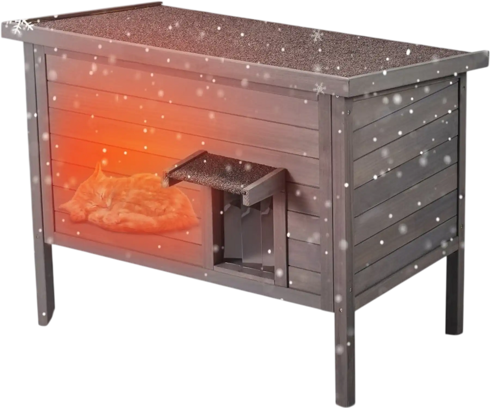 VEVOR Outdoor Cat House Weatherproof, Feral Cat Shelter for Multiple Cats, Outdoor Wooden Cat Rabbit House with All-Round Foam Insulated, Open Roof, PVC Door Flaps, 34"L x 22"W x 27"H