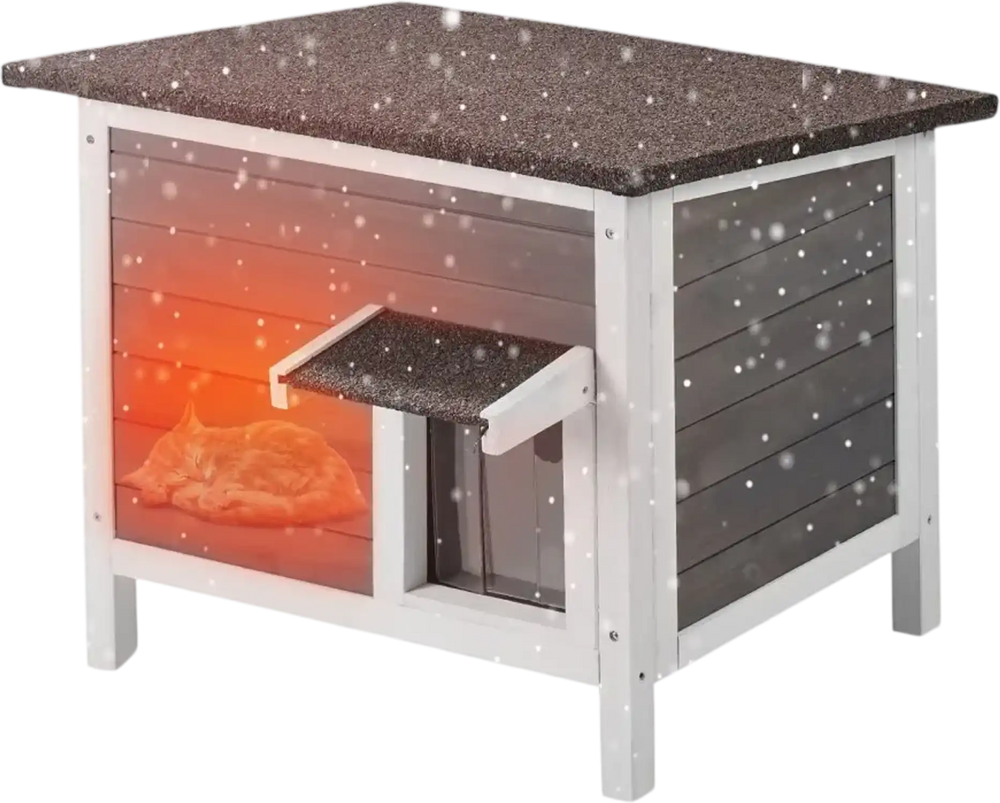 VEVOR Outdoor Cat House Weatherproof, Feral Cat Shelter for Multiple Cats, Outdoor Wooden Cat Rabbit House with All-Round Foam Insulated, Open Roof, PVC Door Flaps, 24"L x 20"W x 21"H
