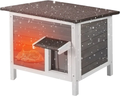 Vevor Cat House Weatherproof Outdoor Wooden Feral Cat Shelter with Open Roof PVC Door Flaps 24