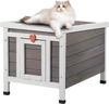VEVOR Outdoor Cat House Weatherproof, Feral Cat Shelter for Multiple Cats, Outdoor Wooden Cat Rabbit House with PVC Door Flaps and Open Roof, 21"L x 17"W x 17"H