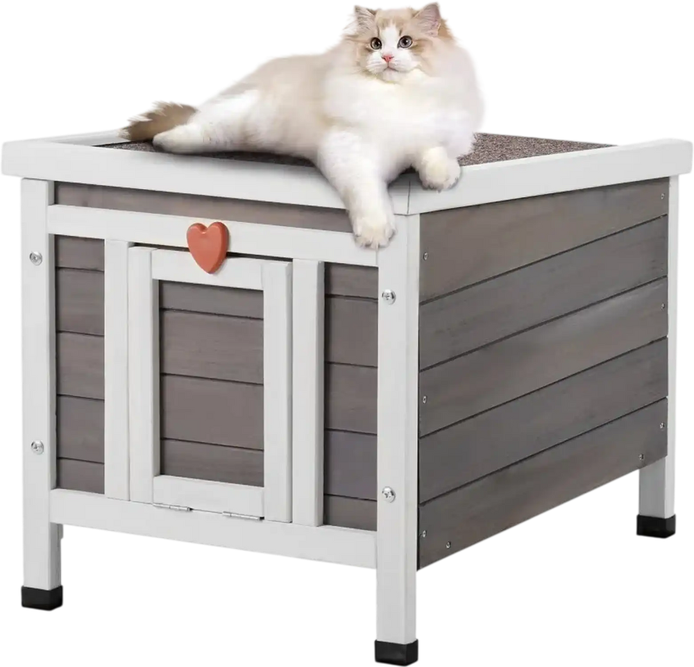 VEVOR Outdoor Cat House Weatherproof, Feral Cat Shelter for Multiple Cats, Outdoor Wooden Cat Rabbit House with PVC Door Flaps and Open Roof, 21"L x 17"W x 17"H