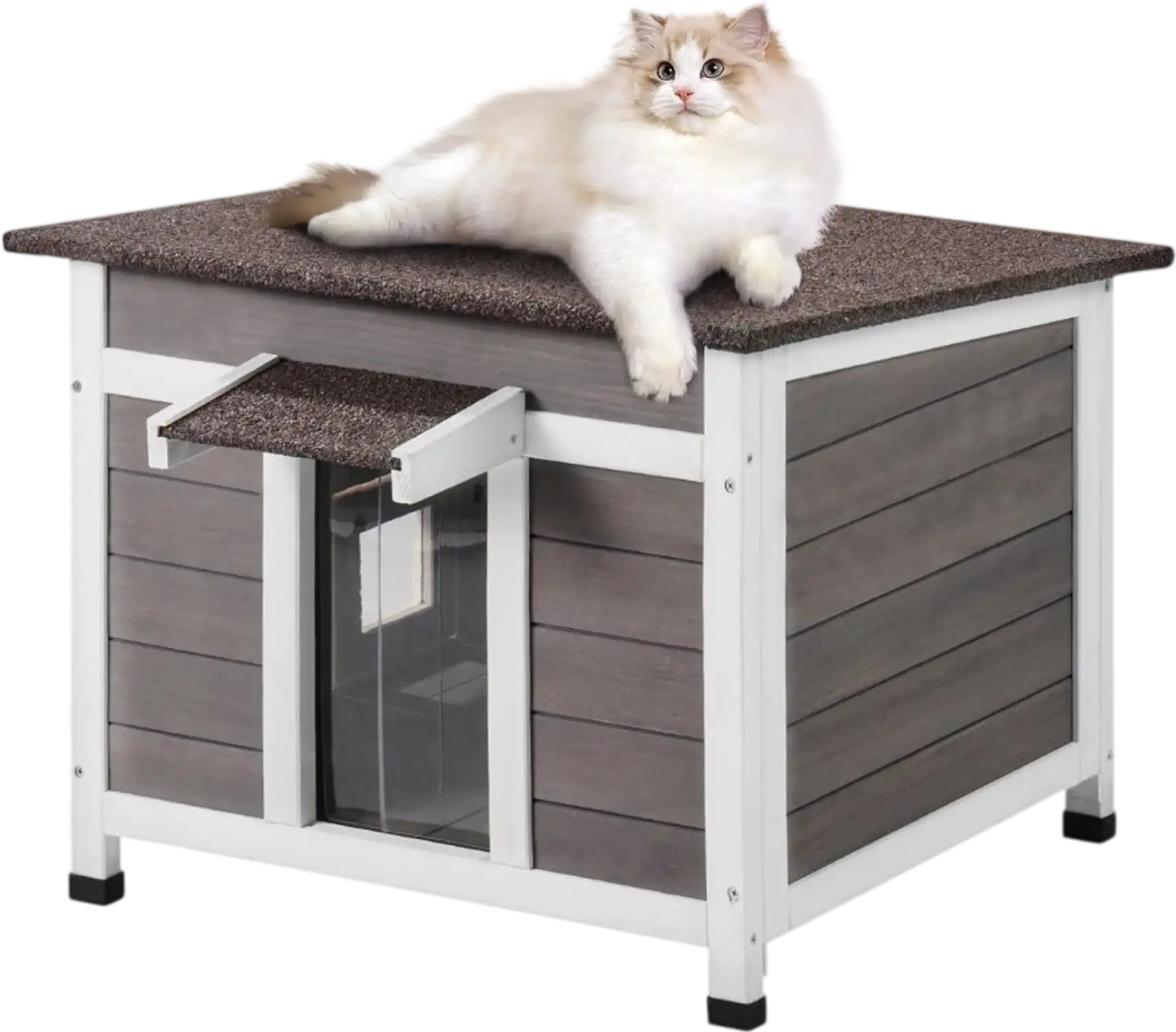 Vevor Cat House Wooden Outdoor Weatherproof Feral Shelter with Roof Door Flaps Window 24