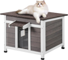 VEVOR Outdoor Cat House Weatherproof, Feral Cat Shelter for Multiple Cats, Outdoor Wooden Cat Rabbit House with a Window, Open Roof and PVC Door Flaps, 24"L x 21"W x 18"H
