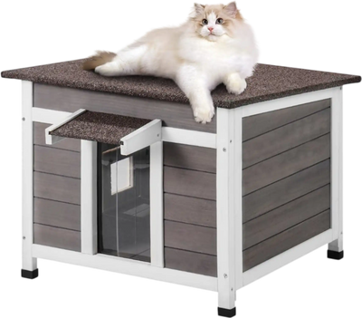 Vevor Cat House Wooden Outdoor Weatherproof Feral Shelter with Roof Door Flaps Window 24