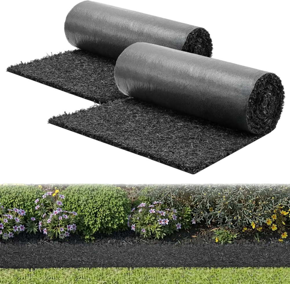 VEVOR Rubber Mulch Mat Roll, 2 Rolls 96 x 24 in Recycled Rubber Mulch Mat, 0.5 Thick Cuttable, Reduced Weed Growth, Natural-Looking Weed Barrier Mat, Permanent Walkway Pathway for Landscaping