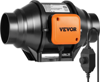 VEVOR Inline Duct Fan, 4-Inch 200 CFM with Variable Speed Controller, Quiet AC-motor Ventilation Exhaust Fan for Cooling Booster, Grow Tents, Hydroponics
