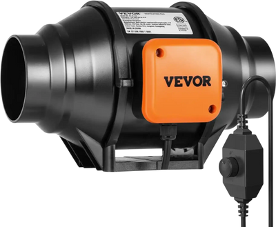 VEVOR Inline Duct Fan, 4-Inch 200 CFM with Variable Speed Controller, Quiet AC-motor Ventilation Exhaust Fan for Cooling Booster, Grow Tents, Hydroponics