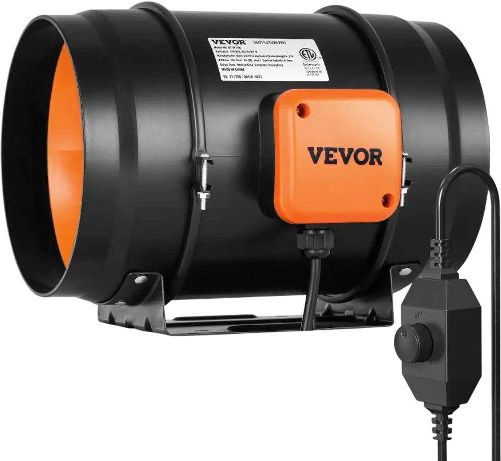 VEVOR Inline Duct Fan, 8-Inch 750 CFM with Variable Speed Controller, Quiet AC-motor Ventilation Exhaust Fan for Cooling Booster, Grow Tents, Hydroponics