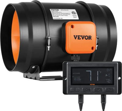 VEVOR Inline Duct Fan, 8-Inch 807 CFM with Temperature Humidity Controller, Quiet EC-motor Ventilation Exhaust Fan for Cooling Booster, Grow Tents, Hydroponics