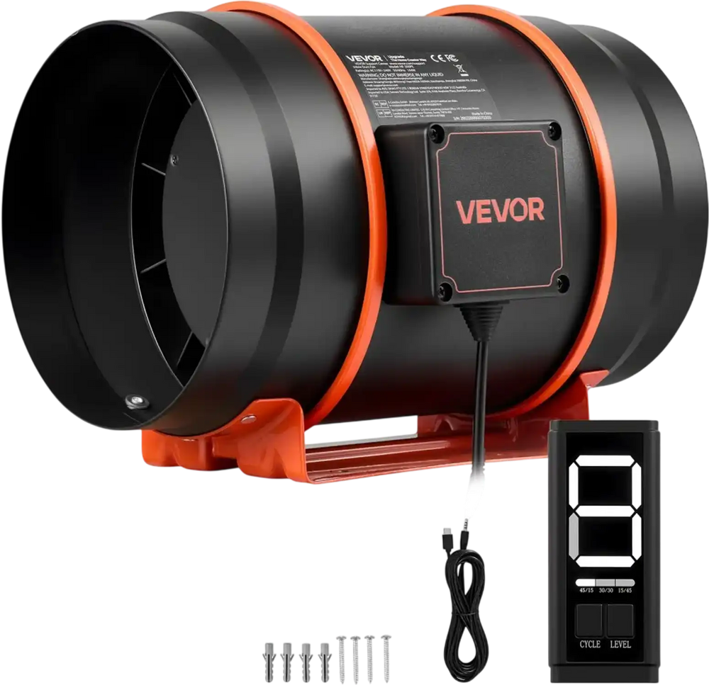 VEVOR Inline Duct Fan, 807 CFM 8 inch EC Motor Ventilation Fan with 3-Speed Circulation, 10-Speed PWM Controller, Timer-Controlled Operation, Cooling for Grow Tents, Indoor Gardening, Hydroponics