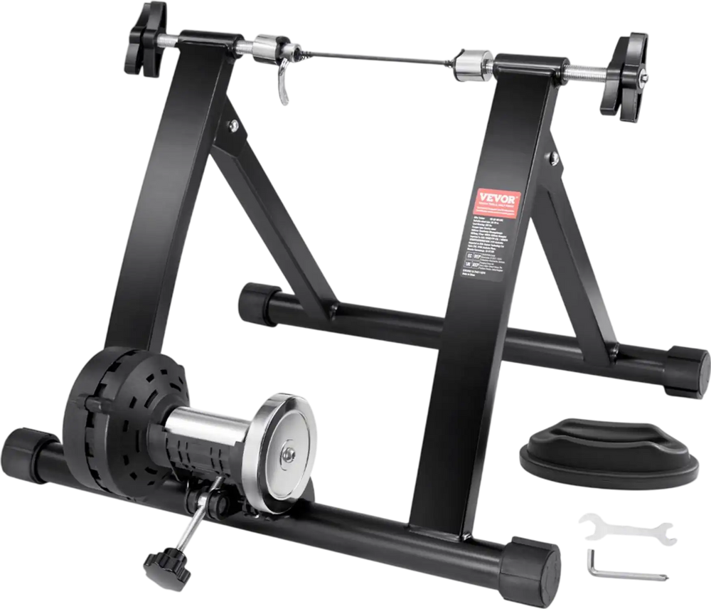 VEVOR Bike Trainer Stand, Magnetic Stationary Bike Stand for 26"-29" Wheels, Noise Reduction Flywheel Motor, Protable Cycling for Indoor Riding Exercise, with Quick-Release Lever & Front Wheel Riser