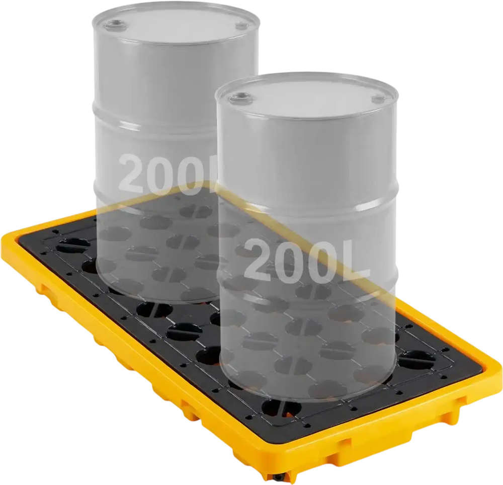 VEVOR Spill Containment Pallet, 2 Drum Low Profile Spill Containment Modular Platform, 21 Gallon Sump, 4409 lbs Load Capacity, Heavy-Duty Polyethylene Tray with Drain, 51.8" x 26.8" x 5.9", Yellow