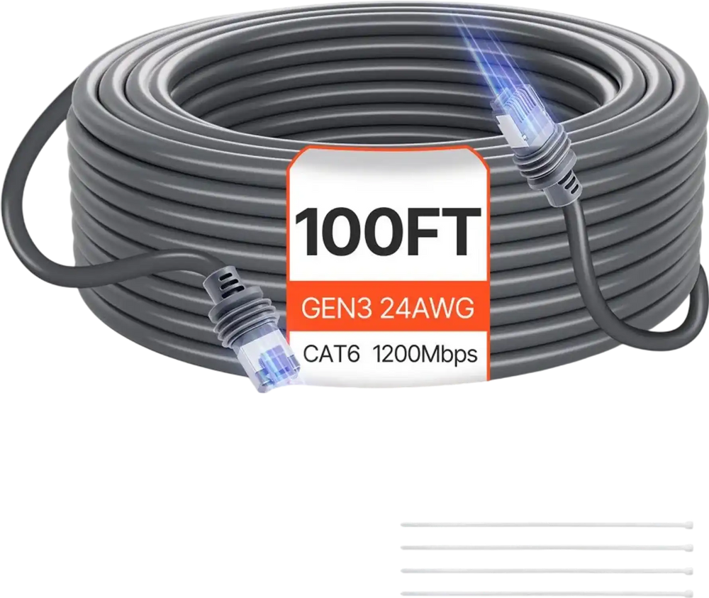 VEVOR Starlink Gen 3 Cable, 100 FT, 24 AWG Copper Core, Durable Extension Cable for Standard Generation 3, Compatible with Starlink Rectangular Satellite V3, Flexible Wiring for RV, Backyard, Camping