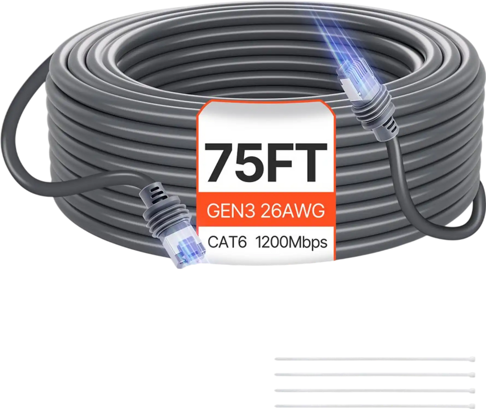 VEVOR Starlink Gen 3 Cable, 75 FT, 26 AWG Copper Core, Durable Extension Cable for Standard Generation 3, Compatible with Starlink Rectangular Satellite V3, Flexible Wiring for RV, Backyard or Camping